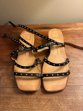 Dolce Vita Black Mixed Metal Leather Square Toe Sandals